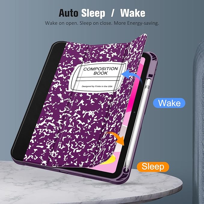 Fintie SlimShell Case for iPad (A16) 11th Generation 11 Inch (2025), iPad 10th Generation 10.9 Inch (2022) - Flexible Soft TPU Stand Back Cover with Pencil Holder, Composition Book Purple