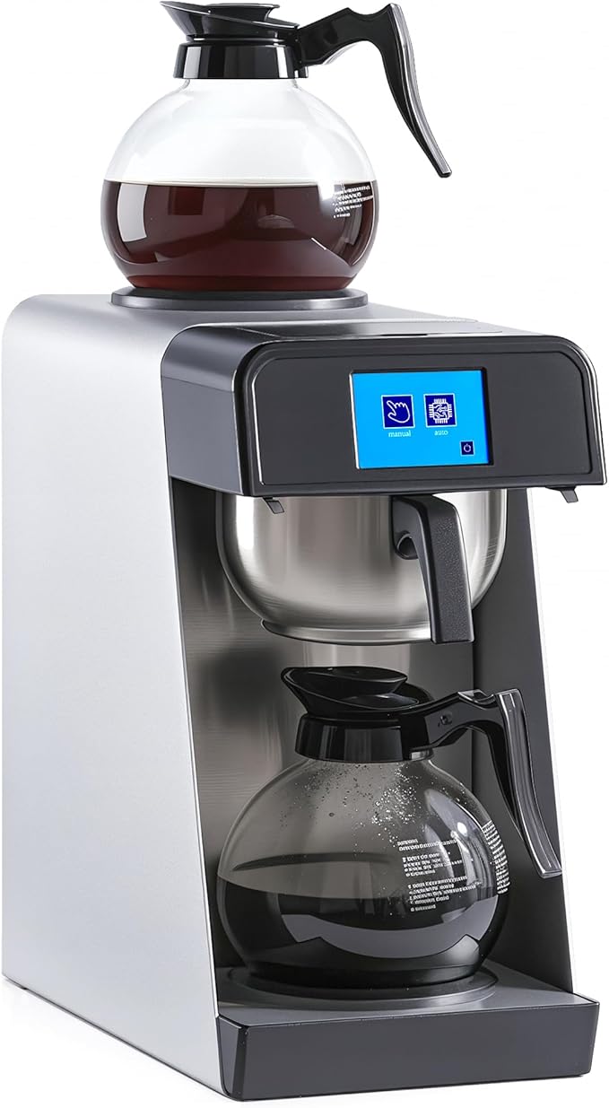 NUPANT 12-Cup Commercial Drip Coffee Maker 1.8L Auto Filling Pour Over Coffee Machine with 2 Glass Carafes, 2 Warmers, LCD Panel, Automatic Stainless Steel Coffee Brewer for Cofe Bar and Restaurant