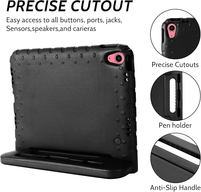 Dteck Kids Case for iPad 10.2 - Shockproof Rugged EVA Handle Stand Child Proof Case for iPad 9/8/7 Generation Black