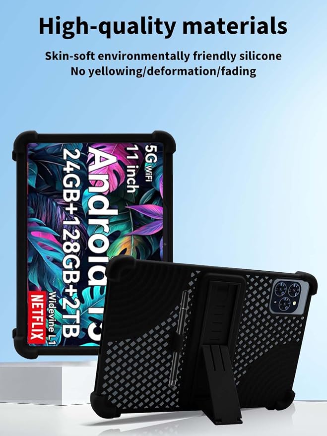 Case for TABWEE T90/W90 TabletNOUKAJU Tablet Protection Case(with Pen)Adjustable BracketSoft SiliconeSilicone Protection Cover for TABWEE T90 Tablet 11inch(Black)