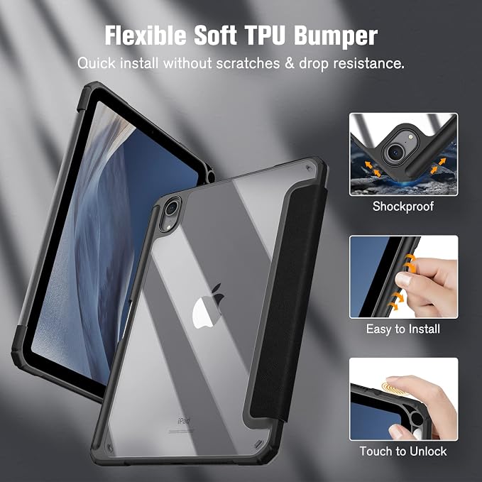 Fintie Clear Case for iPad mini 7th Generation (A17 Pro) / mini 6 8.3 | Slim Hybrid Shockproof Hard PC Back Cover Pencil Holder Viewing &amp Typing Angles Auto Sleep/Wake Black