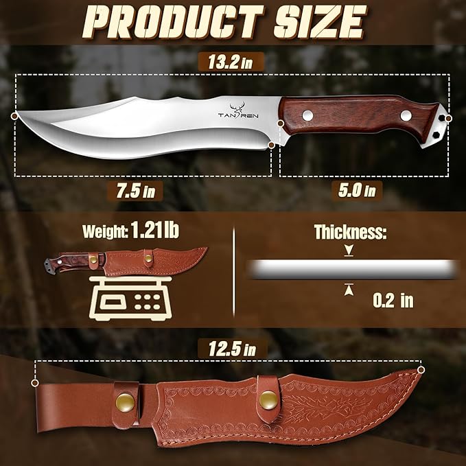 TAN REN Machete for Cutting Trees Heavy Duty, Survival Machete with Sheath for Yard Work, Full Tang Fixed Blade Knife with Wood Handle, Camping Machetes Heavy Duty, Clearing Brush and Gardening