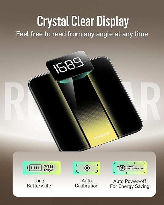 RunStar Digital Bathroom Scale for Body Weight, 400lb, with High Precision, Clear LED Backlight Display, Accurate Scale with 6mm Tempered Glass