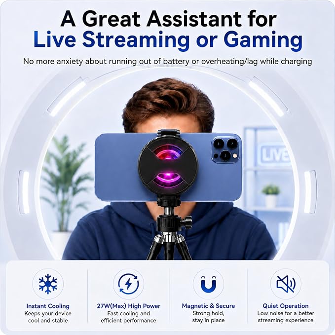 Magnetic Phone Cooler with 15w Fast Wireless Phone Charger Funtion | RGB LED