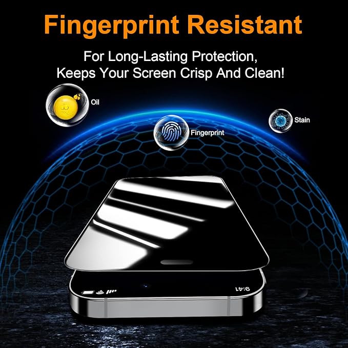OneFish Screen Protector for iPhone 13 Pro Max / 14 Plus Privacy 4-Way 360° Anti-Spy Tempered Glass 9H Hardness HD Clear Anti-Fingerprint 3D Curved Edges Case-Friendly &amp Easy Installation
