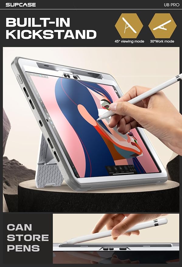 SUPCASE for iPad Pro 11 inch Case M5/M4 2025/2024 with Pencil Holder Black | Built-in Screen Protector Built-in Stand Support Apple Pencil's Wireless Charge Heavy Duty Protection Unicorn Beetle Pr