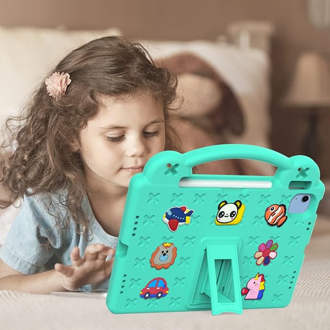 Kids Case for iPad Air 13 (2026/2025/2024) M4/M3/M2 &amp iPad Pro 13 2024 &amp iPad Pro 12.9 Cover 6th/5th/4th/3rd Gen (2022/2021/2020/2018) DIY Figures EVA Rubber Handle Stand Shockproof Bumper