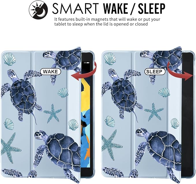 JOYLAND Blue Turtle for iPad Air 11 Inch M3(2025)/M2 (2024)Air 5th/4th Generation Case 2022/2020 10.9 Inch with Pencil Holder-Trifold Stand Protective Cover with Soft TPU BackBlack