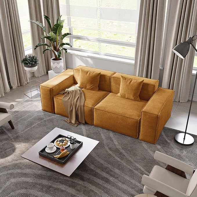 POVISON 83" Modular Sectional Sofa for Living Room Modern Large Sectional Couches Velvet Loveseat Oversized Deep Seat Sofa Set 2 Seater Big Comfy Cloud Couch for House Office