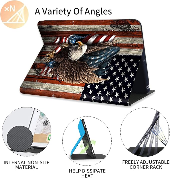 Case for iPad (A16) 11th Generation 11 Inch (2025) for iPad 10th Generation Case 10.9 Inch (2022)Slim Shockproof Shell PU Leather Stand Cover w/Auto Sleep Wake-American Eagle Rebirth of Fire
