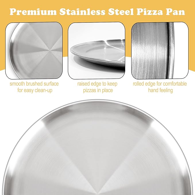 12 Inch Pizza Pan Set of 3 for Oven, Non-Stick Stainless Steel Pizza Steel