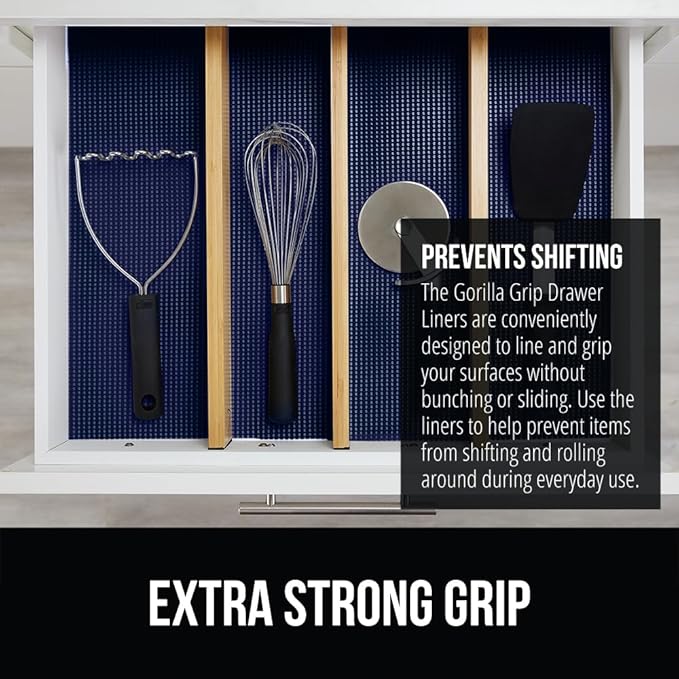 GORILLA GRIP powerGRIP Drawer Shelf and Cabinet Liner, Thick Strong Hold, Non-Adhesive Liners Protect Kitchen Cabinets and Cupboard, Bathroom Drawers, Easy Install, Breathable Mat, 20" x10', Navy Blue