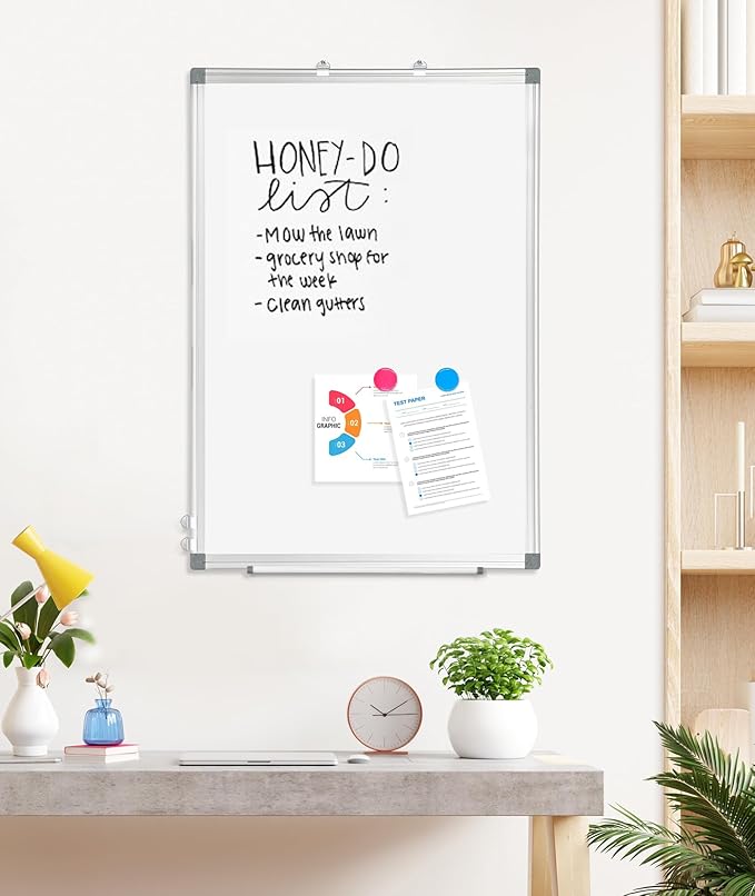 2 Pack Double-Sided Magnetic Whiteboard, 36" x 24" Dry Erase Board, Aluminum Frame White Board for Wall, Hanging Mounting White Board Dry Erase Marker Board for Office, School, Home
