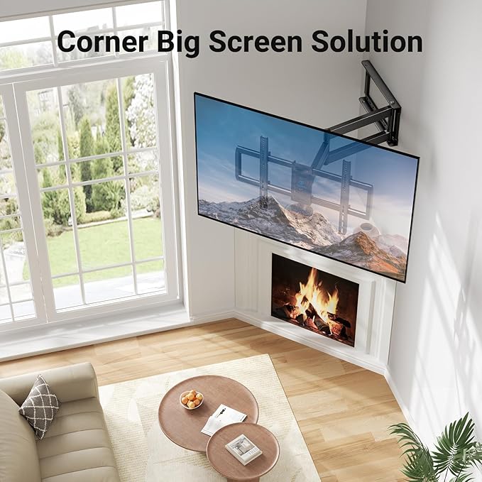 PERLESMITH Long Arm TV Wall Mount Full Motion for 37-75 inch TVs, Corner TV Mount Bracket with 27.36-inch Articulating Long Extension Arm, Swivel&Tilt, Max VESA 600x400mm up to 110lbs, 16" Wood Stud