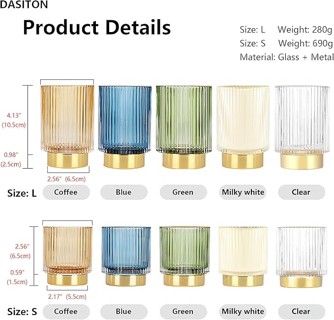 DASITON Makeup Brush holder Organizer, Crystal Cosmetic Makeup Brush Glass Brushes Storage Holder, Vintage Make Up Brush Cup Pen Pencil Holder striped vase(Green S+L)