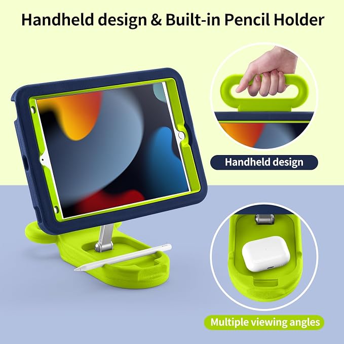 Kids Case for iPad 7th/8th/9th Gen 10.2 inchAdjustable Handle Stand(Black) | Adjustable Portrait/Landscape Stand/Drop Proof with Handle/KickstandChild Friendly Protective for iPad 10.2 2021/2020/201