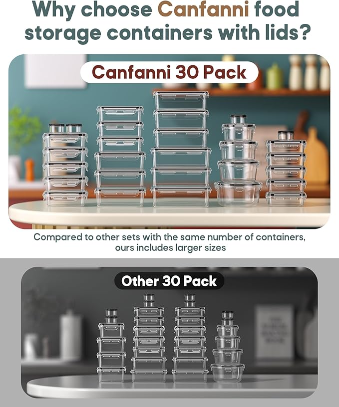 60 PCS Food Storage Containers with Lids Airtight, (30 Lids & 30 Containers) Leak proof Containers Set for Kitchen, Meal Prep, BPA-Free, PVC-Free Plastic, Microwave/Dishwasher Safe, Extra Labels & Pen