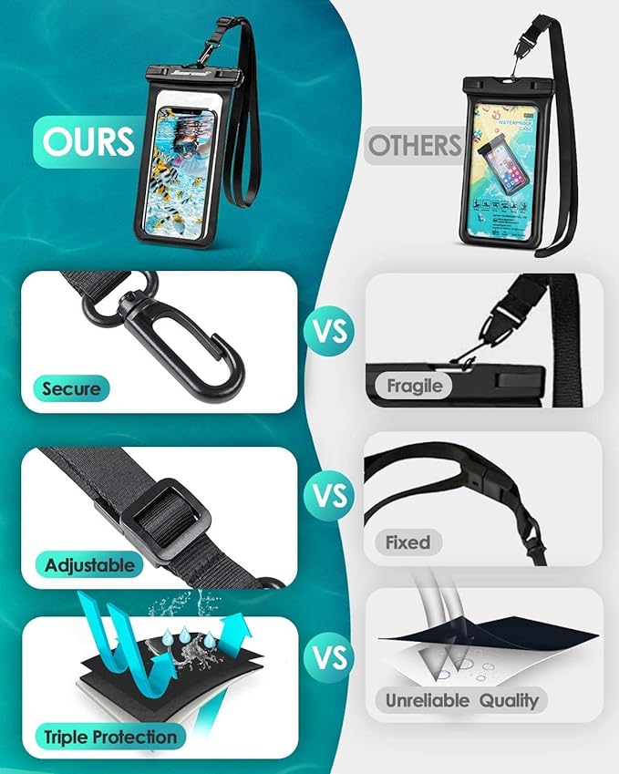 Hiearcool Universal Waterproof Case, Waterproof Phone Pouch Compatible for iPhone 16 15 14 13 Pro Max XS Plus Samsung Galaxy S22 Cellphone Up to 8.3", IPX8 Cellphone Beach Bag for Travel - 2 Pack