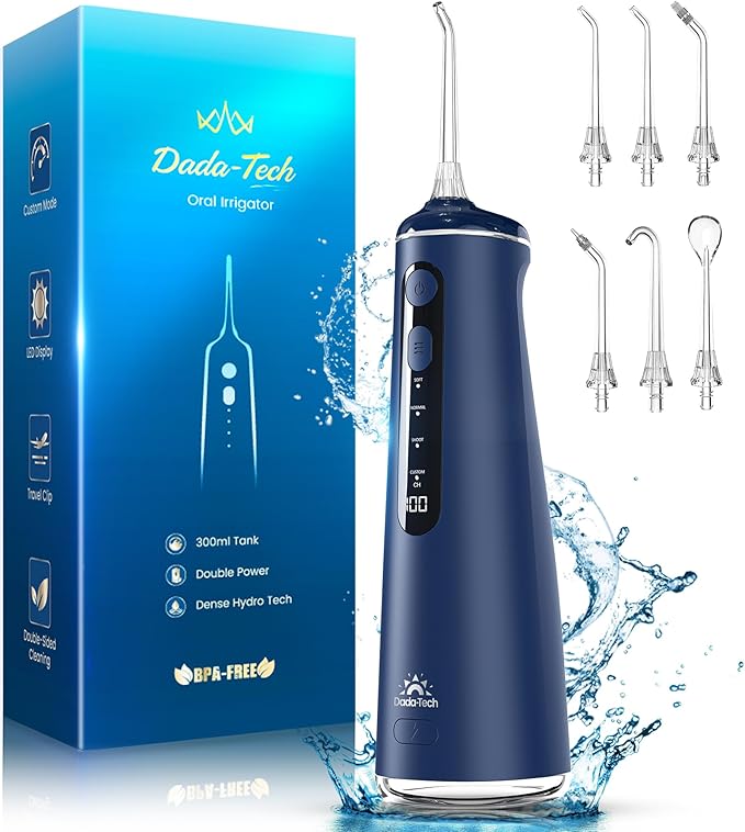 Water Flosser for Teeth, Cordless Oral Irrigator Portable Dental Cleaner Picks with 8 DIY Modes 7 Jets 300ml Tank Braces Flossers Rechargeable (Blue)