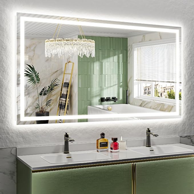 YEELAIT 66x36 Inch LED Bathroom Mirror with Lights Front and Backlit Lighted Vanity Mirror for Bathroom Wall with 3 Colors Dimmable Anti-Fog Memory Shatter-Proof IP54 Waterproof Horizontal/Vertical