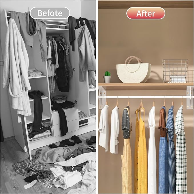 Closet Rod Support Bracket White WYGWP 13.5 inch Heavy Duty Shelf Brackets with Rod Holders Support 400lbs Wall Mounted Sturdy 2 Pack