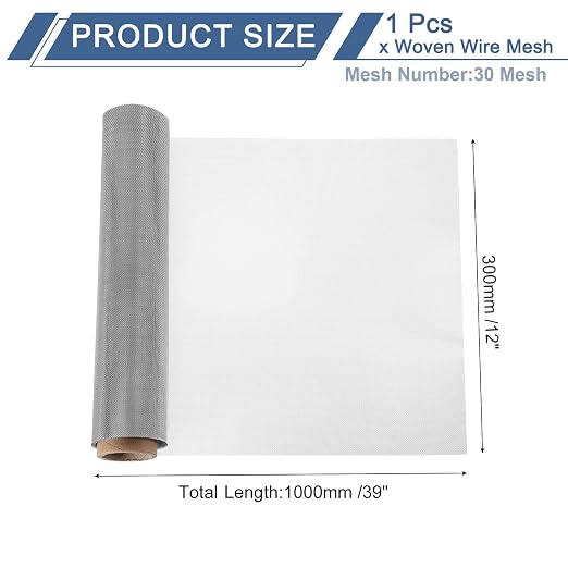 uxcell 30 Mesh 39" x 12" Woven Wire Mesh, 304 Stainless Steel Air Vent Filter