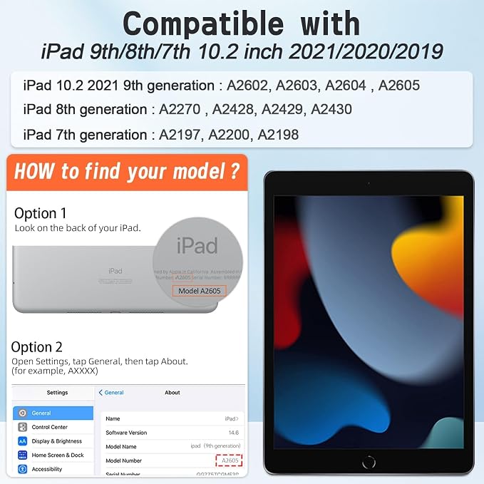 BMOUO for iPad 9th/8th/7th Generation Case 10.2 Black | Shockproof Rotating Stand Shoulder Hand Strap iPad 9th/8th/7th Generation Case with Pen Holder for iPad 10.2“ 2021/2020/2019