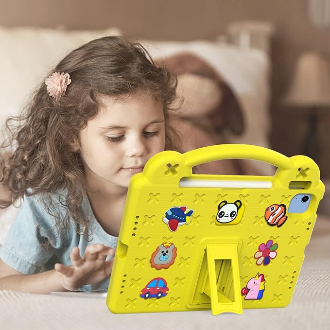 Kids Case for iPad Air 13 (2026/2025/2024) M4/M3/M2 &amp iPad Pro 13 2024 &amp iPad Pro 12.9 Cover 6th/5th/4th/3rd Gen (2022/2021/2020/2018) DIY Figures EVA Rubber Handle Stand Shockproof Bumper