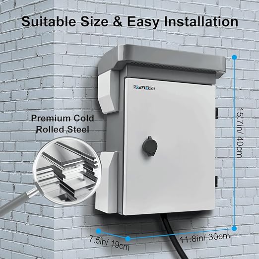 Outdoor Electrical Box, Cold-Rolled Steel Plate, Aluminum Alloy Back Beam, One-Piece Ventilation Design, IP65 Waterproof, Wall/Pole Mounted (15.7" x 11.8" x 7.5")