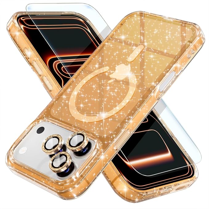 Choiche for iPhone 15 Pro Max Case Compatible with MagSafe Glitter Black | Women Girly Cute Glitter Sparkly Magnetic Phone Case with Diamond Camera Lens Protectors Military-Grade Drop Protection 6.7