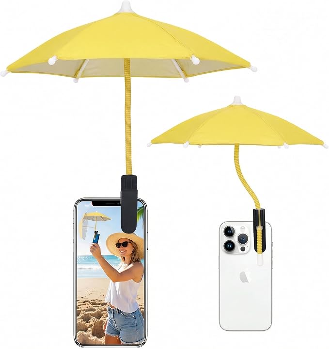 Mini Clip-on Phone Umbrella for Sun Flexible Adjustable Handle Cell Phone Umbrellas Sun Shade Protects from Sunlight and Glare Universal Fit for All Smartphones Black