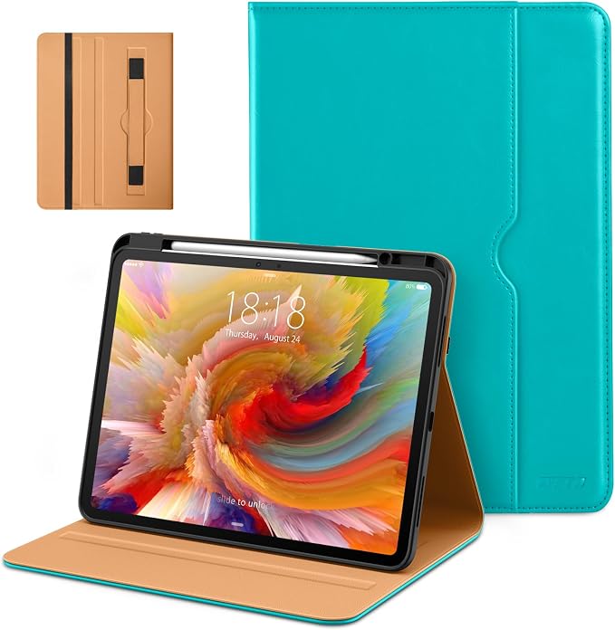 DTTO for iPad Pro 13 Inch Case (M5) 2025 / (M4) 2024 Brown | Premium Leather Business Cover with Pencil Holder Hand Strap &amp Pocket Corner Protection Auto Sleep/Wake Multiple Angles