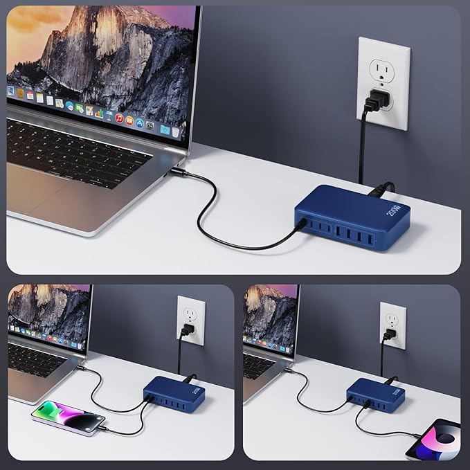 USB C Charger 200W USB C Charger Block,Upgraded GaN III 8-Port Fast Charging Station Hub,PD 65W Laptop Charging Adapter Compatible with MacBook Pro/Air,DELL,Steam Deck,iPhone 16/15/14,Galaxy S23/22