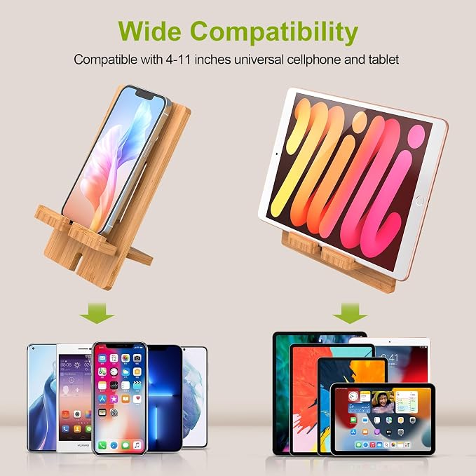 Pezin &amp Hulin Cell Phone Tablet Stand Bamboo Wooden Smartphone Desktop Dock Holder Compatible with Pad Tablet Mini E-Reader (Brown)