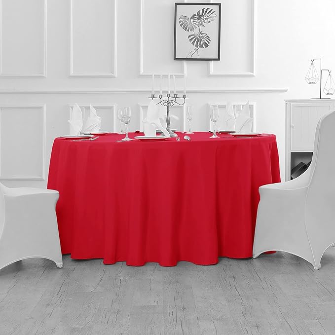6 Pack Red Round Tablecloths 90 Inches Table Cloth Stain and Wrinkle Resistant Washable Polyester Table Cover Fabric for Party, Wedding,Dining,and Banquet Decoration