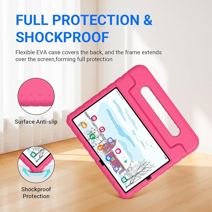Kids Case for Samsung Galaxy Tab S6 Lite 10.4 Inch with S Pen Holder Black | Fits 2024/2020/2022 Released Shockproof EVA Lightweight Foldable Handle Stand Washable Kids-Friendly