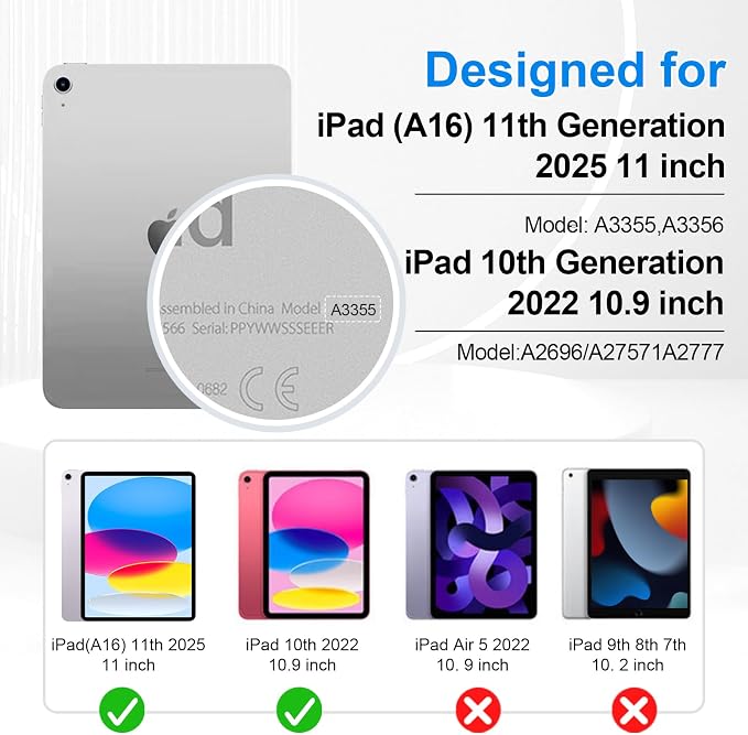 SUPFIVES Case for iPad (A16) 11th/10th Generation 2022/2025 Full-Body Drop Protection Cover for iPad 10th Gen 10.9/11 inch with Screen Protector 360° Rotate Stand Shoulder Strap Pencil Holder