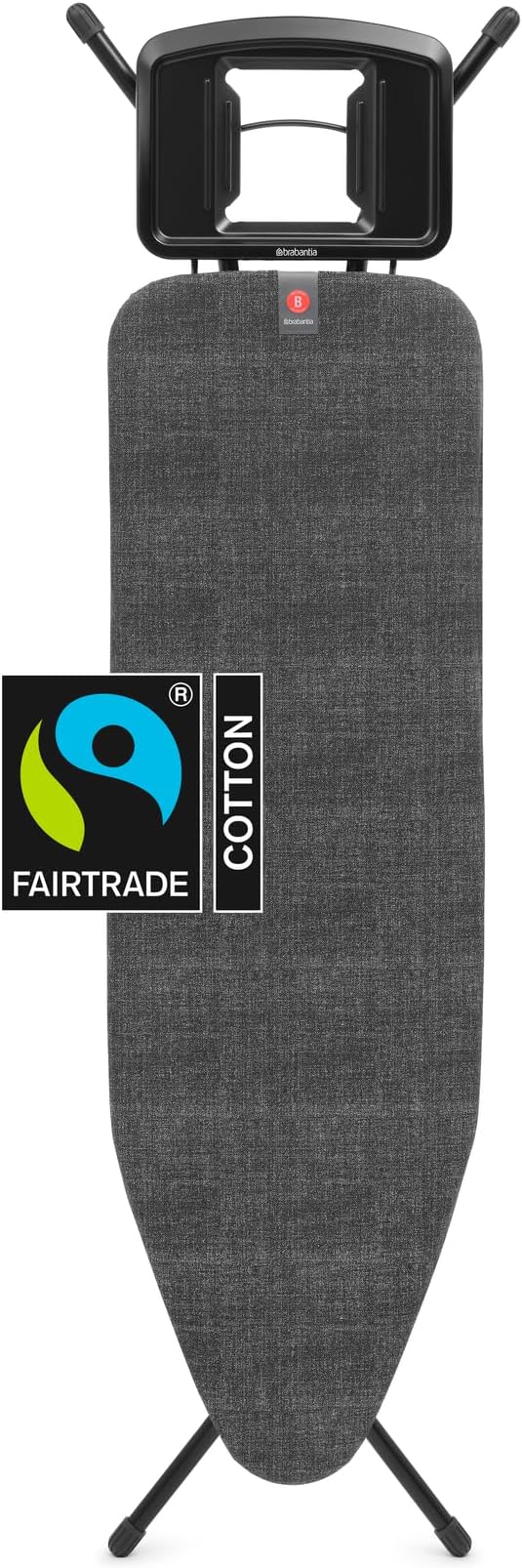 Brabantia - Ironing Board B – Solid Steam Iron Rest – Adjustable Height – Non-Slip Rubber Feet – 100% Fairtrade Cotton Cover with Foam Padding – Foldable – Denim Black – Size B (49 x 15 in)
