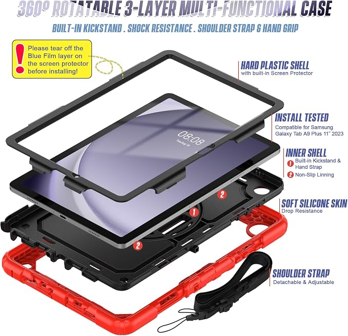 Case Compatible with Galaxy Tab A11 Plus 2026/ A9 Plus 2023 11-Inch Model SM-X230/SM-X236/SM-X238/SM-X210/SM-X216/SM-X218 with Screen Protector Pen Holder Stand Shoulder Strap Handle Grip