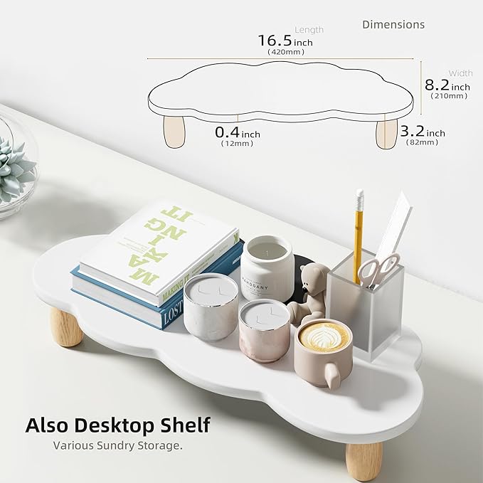 Monitor Stand Riser,Cloud-Shaped Sturdy Wood Computer Monitor Riser, Laptop Monitor Stand, Multi-Purpose Desktop Organizer Riser for Computer, Laptop, Printer, TV,White