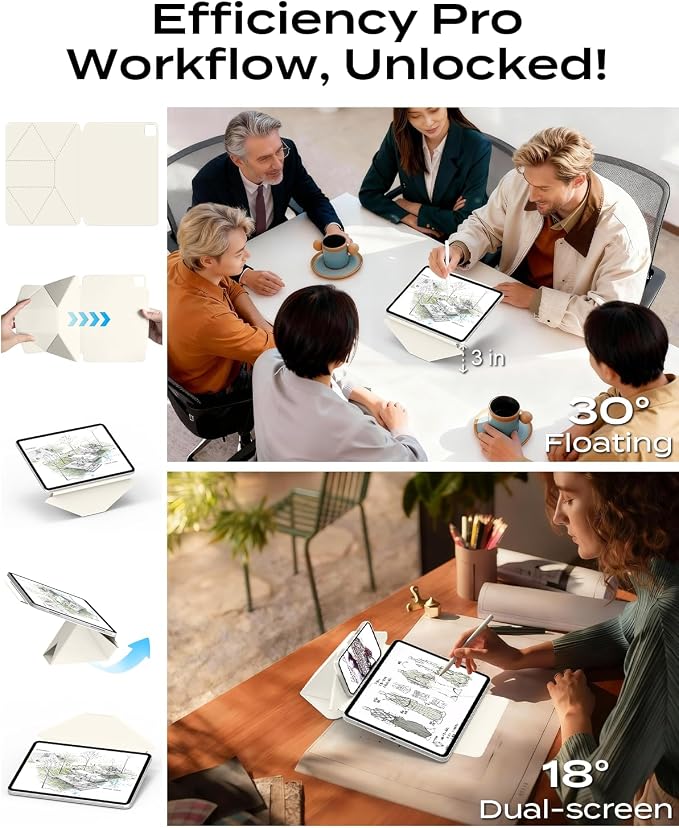 JKSML Dynamic Folio Case for iPad Air M4/M3/M2 11 &amp Air 4th/5th Gen 10.9 Detachable Pencil Holder 20+ Multi-Angle Origami Cover Slim &amp Ergonomic &amp Powerful Magnetic - Black