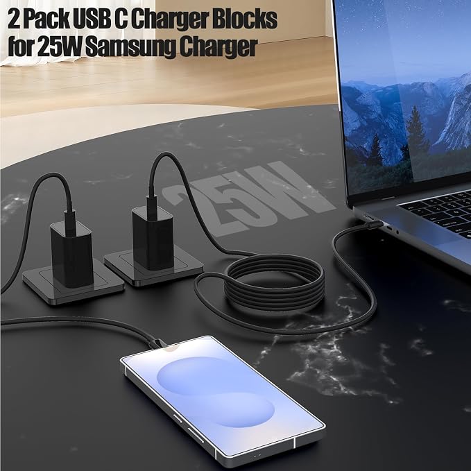 2Pack 65W USB C Charger Block Super Fast Charging Type C Wall Adapter with 3 Port 100W PD Quick Charging for Samsung Galaxy S26/S25 Ultra iPhone 17/16/15 Pro Max iPad Pro/Air &amp MacBook Pro/Air