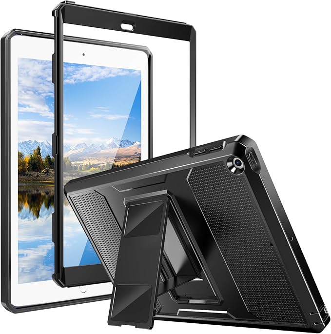 MoKo Shockproof Case Fit 2018/2017 iPad 9.7 6th/5th Generation Black | Heavy Duty Shockproof Full Body Rugged Hybrid Cover with Built-in Screen Protector for Apple iPad 9.7 Inch 2018/2017