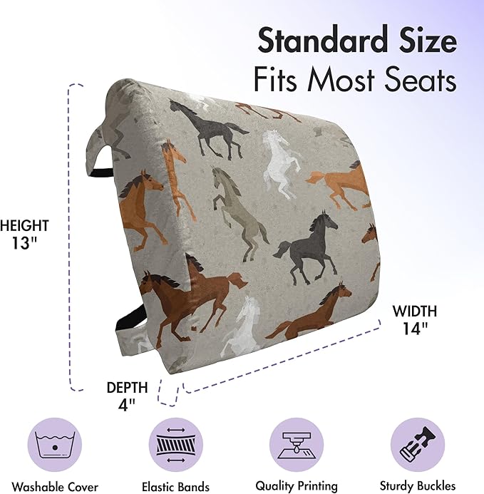 Ambesonne Horses Lumbar Back Support Pillow, Abstract Stallions Simple Design Animals Galloping Curvet Illustration, High Density Foam for Office Chairs Car Seats, 14" x 13", Taupe Black