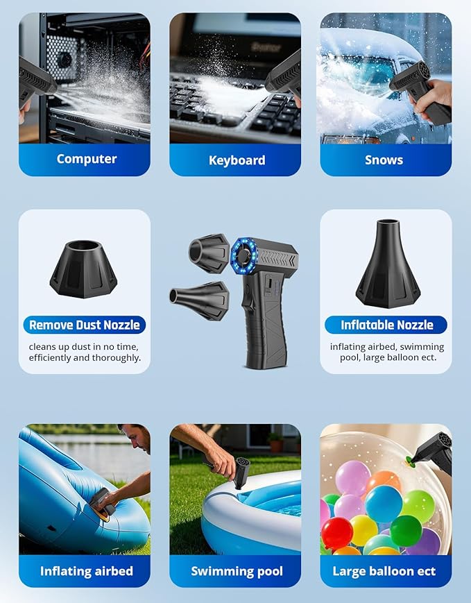 Compressed Air Duster- 300000RPM Super Power Electric Air Duster, Variable Wind Speed MAX 200g Mini Dust Blower for Computer, Keyboard, Outdoor, House and Car, Rechargeable Canned Air Replace Air Can