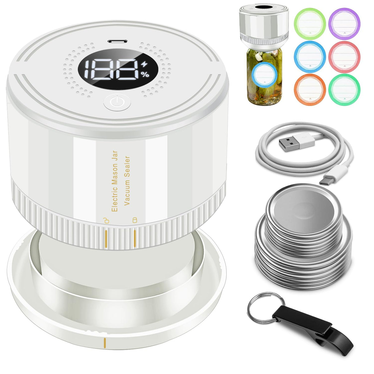 YK Siguoril Auto Stop Electric Mason Jar Vacuum Sealer, Vacuum Sealer Kit for Wide Mouth and Regular Mouth Mason Jars with Food Storage Labels for Freshness and Preservation