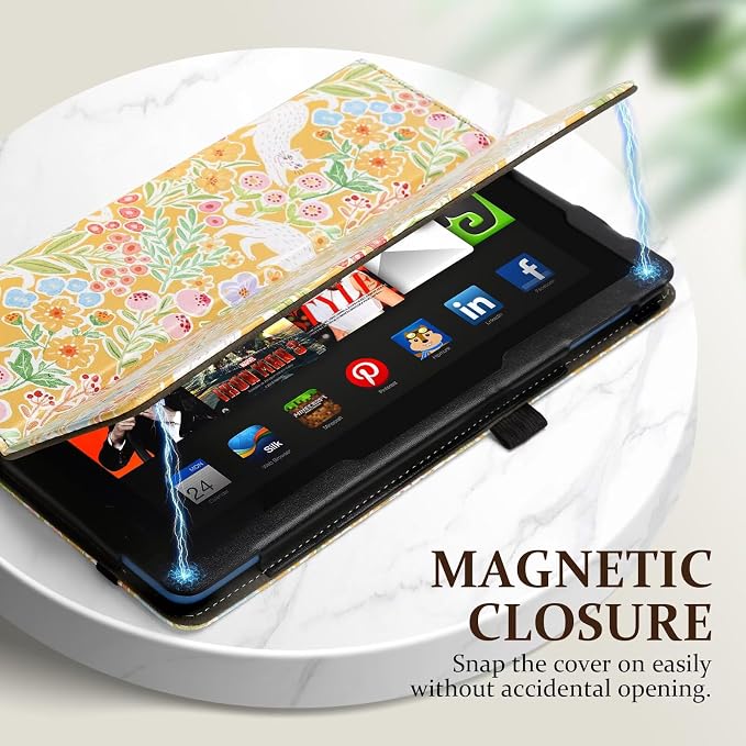 Fancity Case for Kindle Fire HD 10/10 Plus 13th/11th Generation 2023/2021 | Premium PU Leather Protective Case with Adjustable Angles Auto Wake/Sleep Hand Strap for Fire HD 10/10 Plus Black Floral
