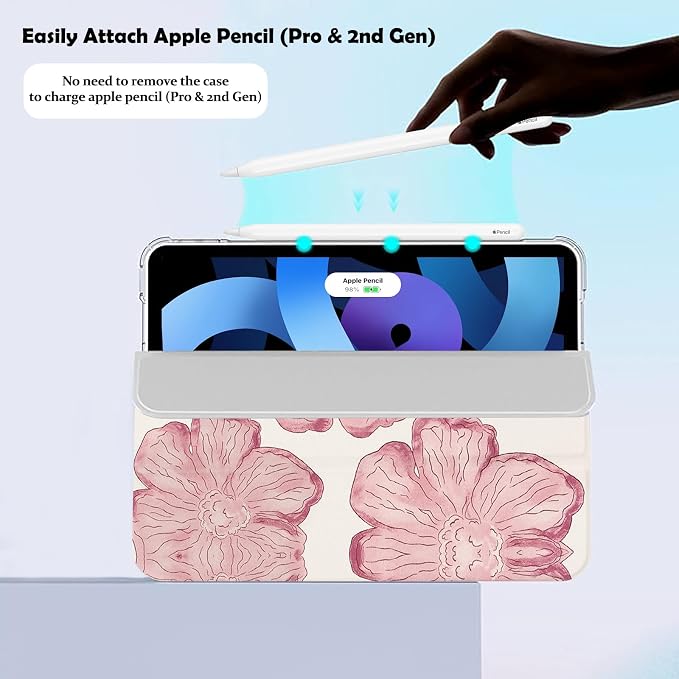 Lovmooful for iPad 9/8/7 Gen Case with Pencil Holder Cute-Bear Flower | Fit for iPad 9/8/7 (10.2-Inch2021/2020/2019 Model9th/8th/7th Generation)Soft TPUTrifold StandProtectiveGirly