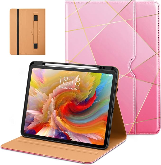 DTTO for iPad Pro 13 Inch Case (M5) 2025 / (M4) 2024 Brown | Premium Leather Business Cover with Pencil Holder Hand Strap &amp Pocket Corner Protection Auto Sleep/Wake Multiple Angles