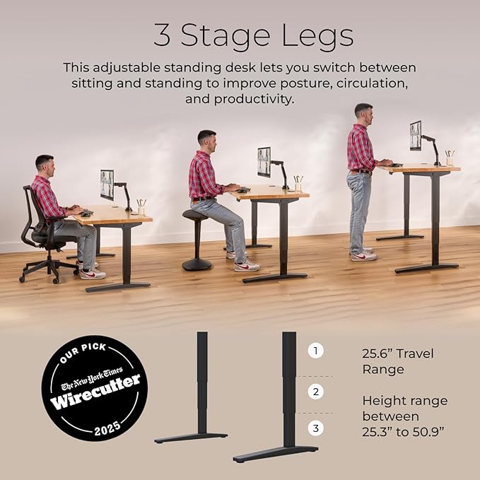 UPLIFTDESK V2 2-Leg Black Laminate Wood Standing Desk – Adjustable Height, Advanced 1-Touch Memory Keypad, Under Desk Cable Management, Wire Grommets & Rocker Board (Black C-Frame, 48 x 30 inch)